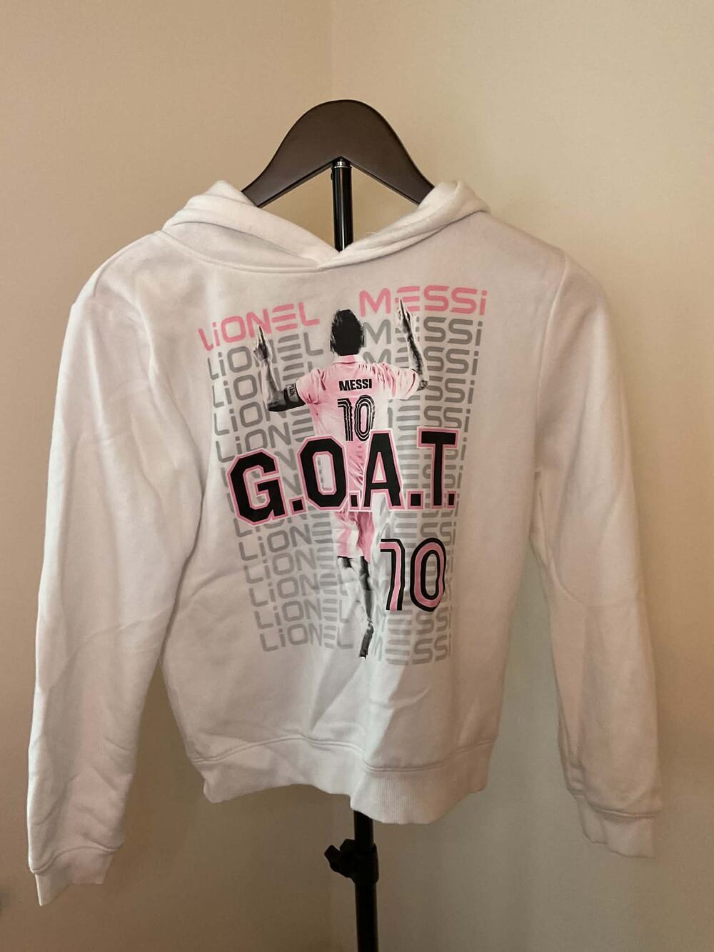 Messi Collection Lionel Messi GOAT #10 White Hoodie Youth M 10/12 Soccer